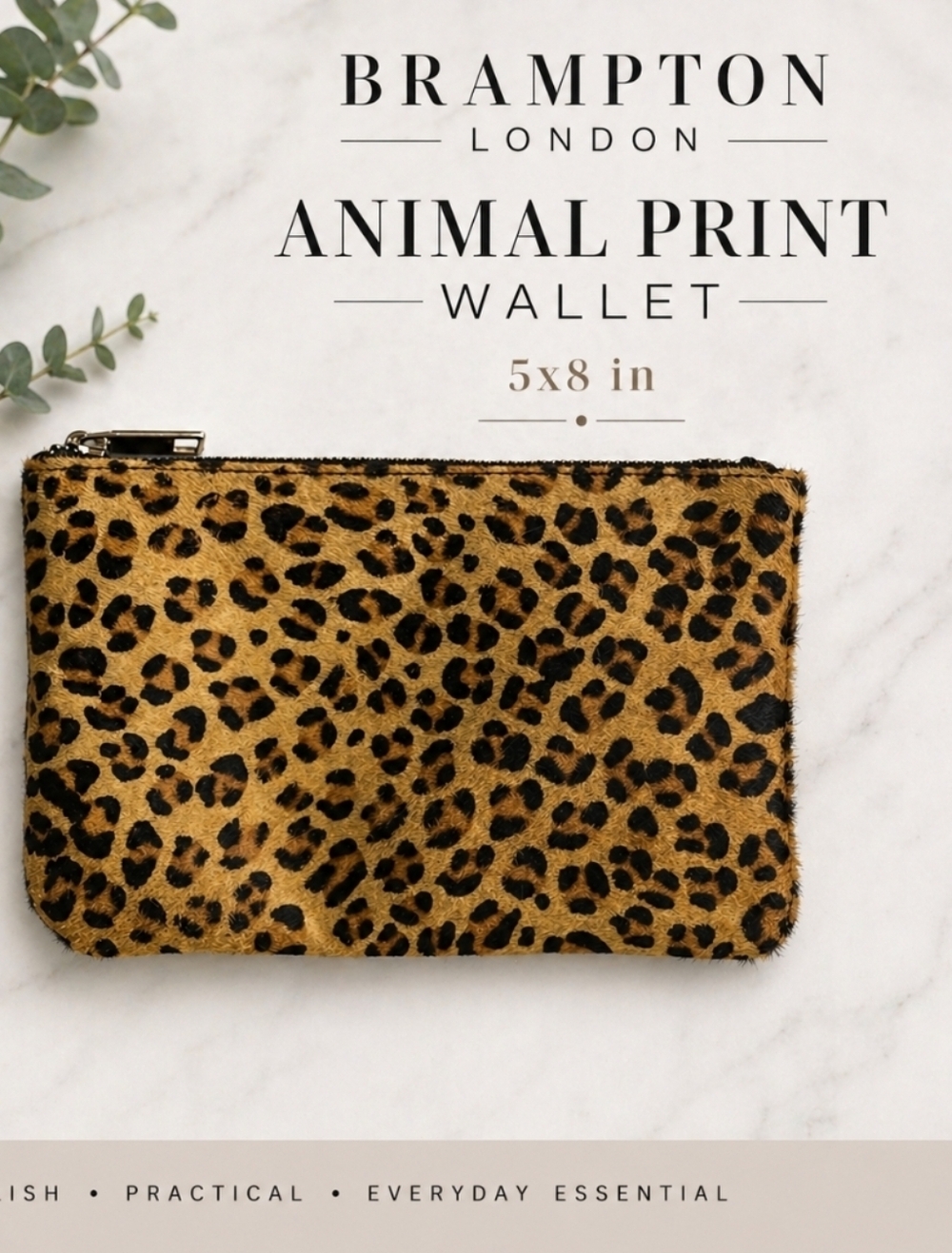 BRAMPTON LONDON Faux Leopard Print & Genuine Leather Clutch Bag